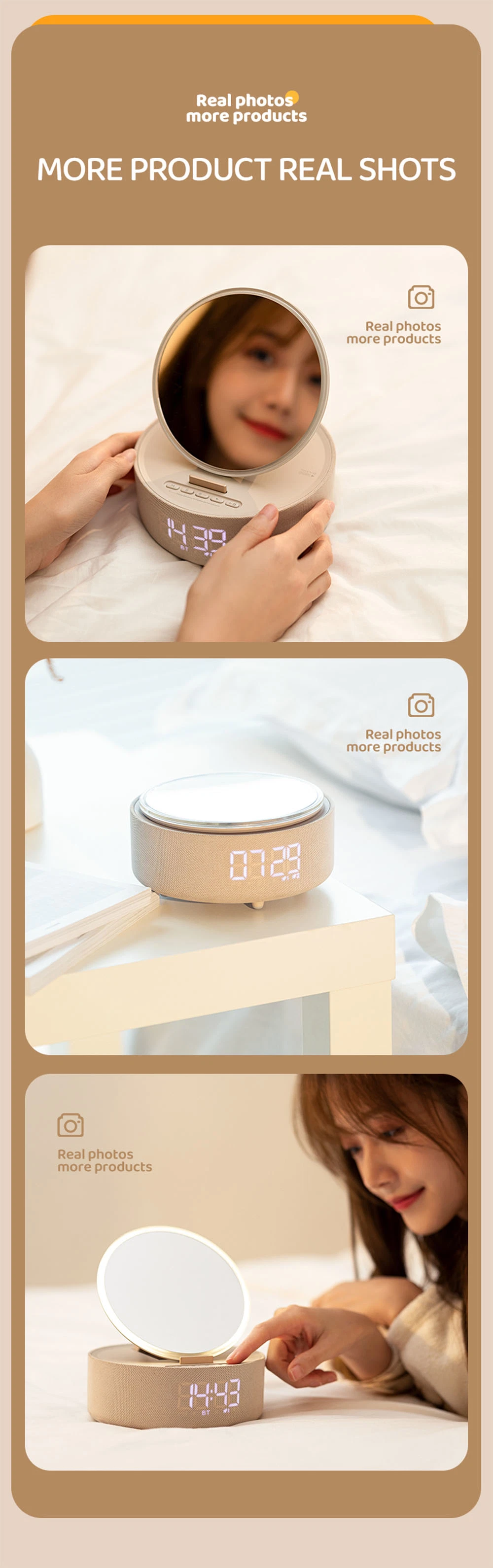 S33 Wireless Charger Mobile Holder LED Lamp Light Alarm Clock Mirror Speaker